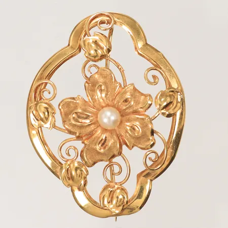 Brosch med pärla, 43x34mm 18K 5g 