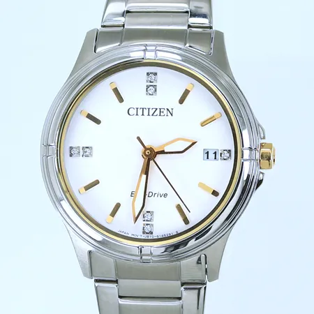 Damur citizen eco-drive ref nr: J810-s104483, #751050631, Ø 34mm, quartz, datum, stållänk med viklås, längd runt handled 18cm.  Vikt: 0 g