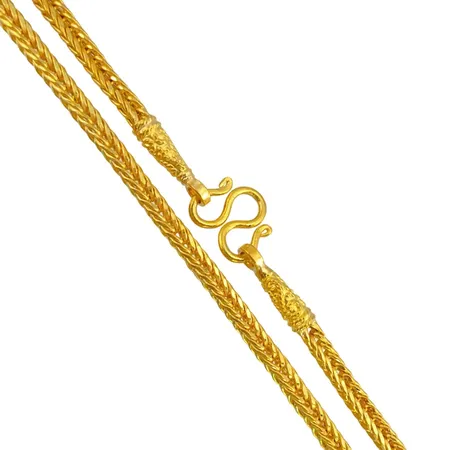 Halskedja i 23K guld (965/1000), total längd 63,5 cm, bredd 3,5 mm, tjocklek 3,3 mm, fint skick, 2 baht Vikt: 30,4 g