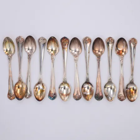 12 Kaffeskedar modell Sachsisk 11,9cm MEMA, silver 830/1000 Vikt: 187 g