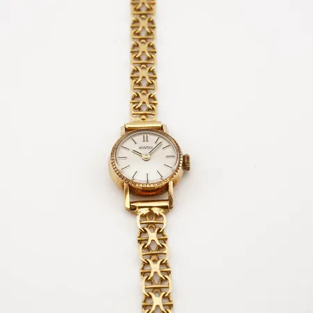 Damur Roamer 14k, manuell, ca 17mm, m 18k länk x-länk m stav, total längd 17,5cm, bredd 6mm, 14k/18k, bruttovikt 15,5gr