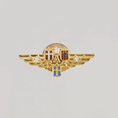 Pin "SAS", 3x diamanter ca 0,02ct, 14K, vikt utan stopp: 1,4g.