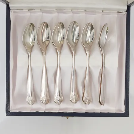 Kaffeskedar 12st Sachsisk 12cm schatull silver s830/1000 198,9g.