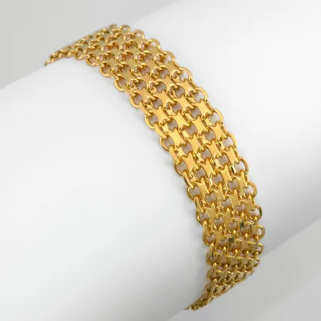 Armband X-länk i 18K guld, Bröderna Hedens Guldatelje (BHG), Stockholm, svensk kontrollstämpel, längd knäppt 18,5 cm, bredd 13,5 mm, tjocklek 2 mm, fint skick Vikt: 27,1 g