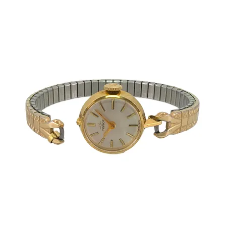 Damur Tissot, 18K guld, Ø17 mm, manuell, länk i stål, defekt, bruksmärken Vikt: 15,6 g