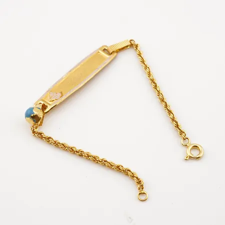 Armband m platta och turkos sten, 13cm, bredd 8mm, 14k, gravyr Vikt: 1,4 g