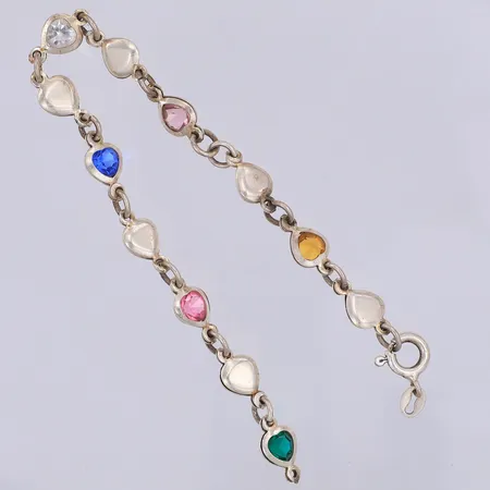 Armband hjärtan färgade stenar längd 17,5cm bredd 6,3mm, defekt, silver 925/1000 Vikt: 4,4 g