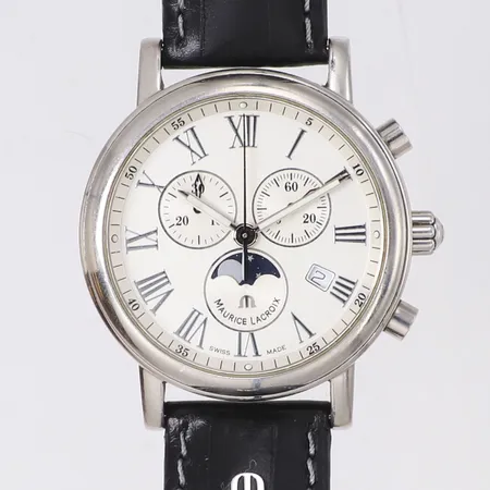 Herrur Maurice Lacroix Les Classiques, stål, Ø40mm, quartz, kronograf, månfas, datum, LC1048, AM31544, originalband i läder, inga tillbehör