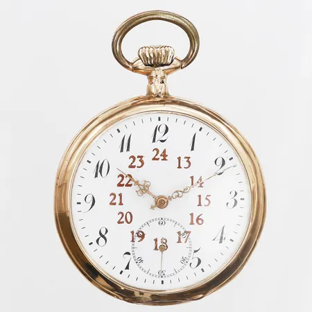 Fickur 14K manuell 51mm, liten sekundvisare, plexiglas, boettnr 253474, monogramgravyr på baksida, innerboett i metall med gravyr, brv: 85,7g