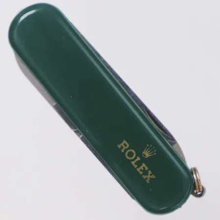 Fickkniv Rolex stål, tillverkad av Wenger Delémont Schweiz, kniv, fil, sax, läderfodral, slitage på stål samt fodral