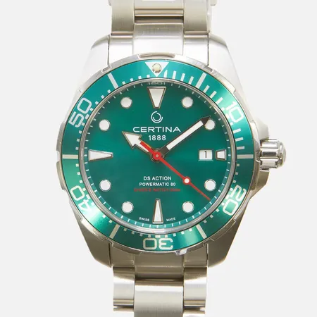 Herrur Certina DS Action Powermatic 80 Divers Watch 300m stål automatisk datum, refnr: CO32407A, serienr ND56TDA5H, stållänk, extra länkbitar, skyddsplast på viklås, garantikort 2023, manual, box, ytterkartong. Vikt: 0 g
