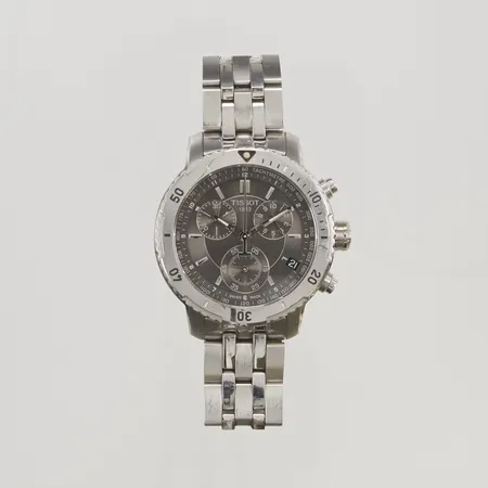 Armbandsur Tissot, 41mm, stål, ref:T067417A, kronograf, datum, stållänk ca 18cm, batteribyte krävs, går ej, box, manual, ytterkartong.