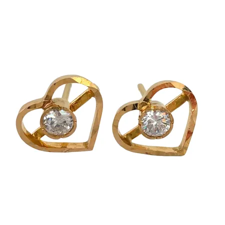 Örhängen Hjärtan i 18K guld, vita stenar, storlek 9x10 mm, ploppar saknas, fint skick, stenar utan anmärkning Vikt: 1,7 g