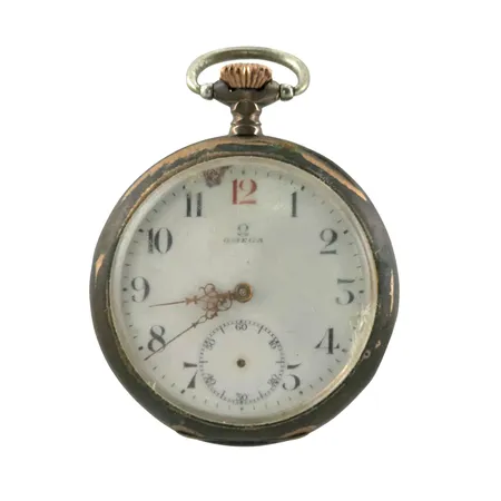 Fickur Omega, silver, Ø52 mm, manuell - defekt urverk, boettnummer 5825242, verknummer 5188278, skadad urtavla, del av bakboett, sekundvisare saknas, 84,3g Vikt: 84,3 g