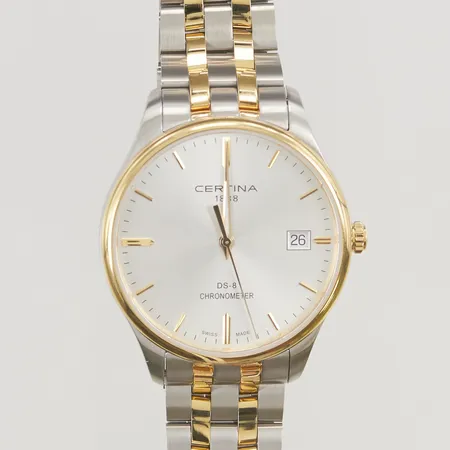 Herrur Certina quartz 41mm DS-8, Chronometer, ref:C033451A, serienr:UQ8C1CA5W, stål/doublé, box, ytterkartong batteribyte krävs.