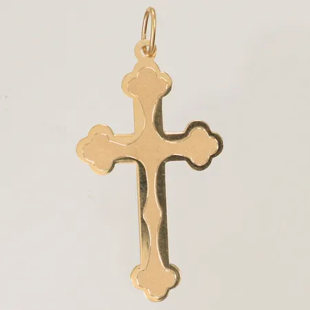 Hänge kors med mönster, 40x20mm inklusive hängöglan, ostämplad 14K Vikt: 1,1 g