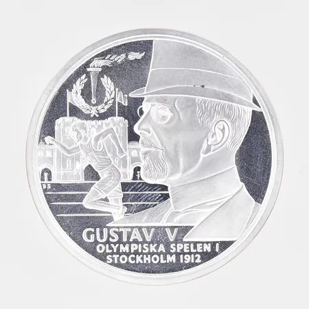 Samlarmynt Kungariket Sverige Olympiska Spelen 1912 Gustav V Ø 36mm silver 925/1000 Vikt: 28 g