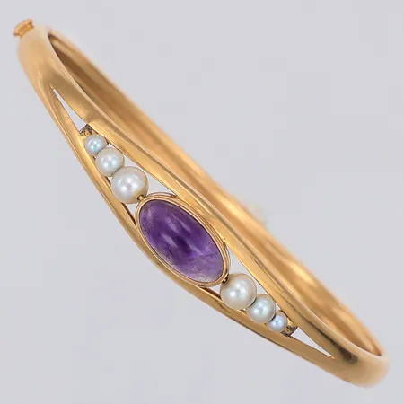 Armband stelt öppningsbart ametist odlade saltvattenpärlor Ø60mm Alton 1962, 18K Vikt: 8,8 g