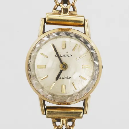 Damur Candino 18K manuell, 17mm, boettnr 5102, defekt, krona saknas, x-länk i 18K, brv: 19,3g