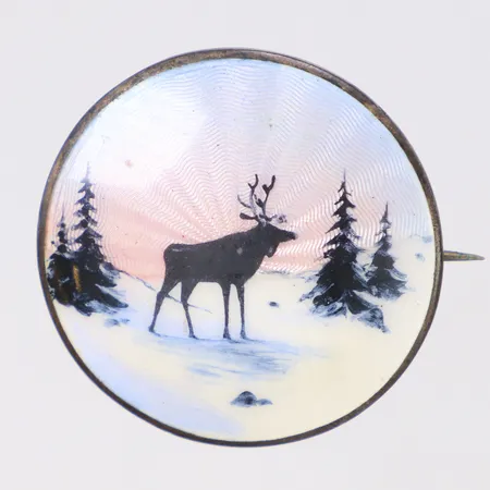 Brosch med emalj, Ø30mm, slitage, silver 925/1000 Vikt: 6,9 g