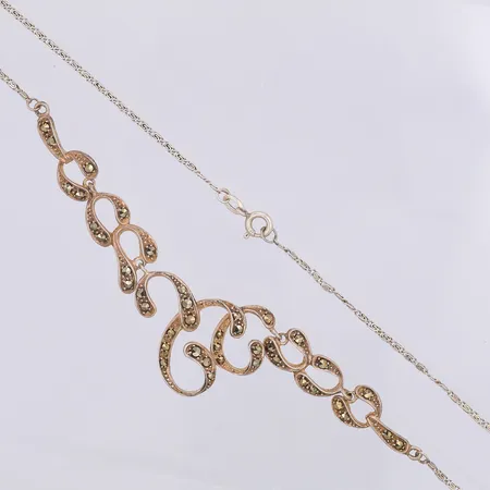 Collier S-länk markasiter längd 39cm bredd 1,5-22,1mm, kattfot silver 830/1000 Vikt: 8,2 g