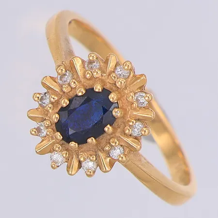 Ring safir diamanter 10 x ca 0,01ct stl:18 Guldfynd, 18K Vikt: 3,4 g