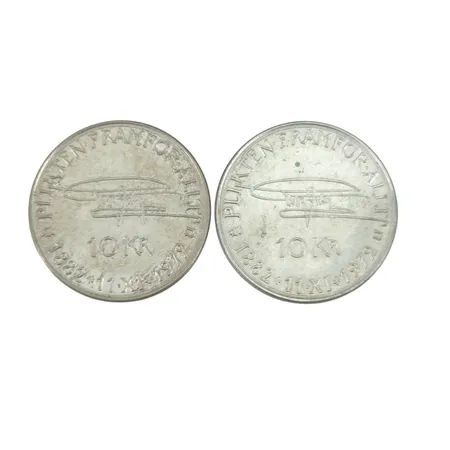 Silvermynt 10 kr, 2 stycken, 835/1000, 18g/st