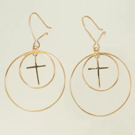 Ett par örhängen med ringar och kors, längd ca 60mm, bredd 35mm, ojämna krokar, 18K  Vikt: 5,7 g