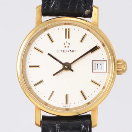Damur Eterna 18K, quartz, 22mm, datum, läderarmband, inga tillbehör.