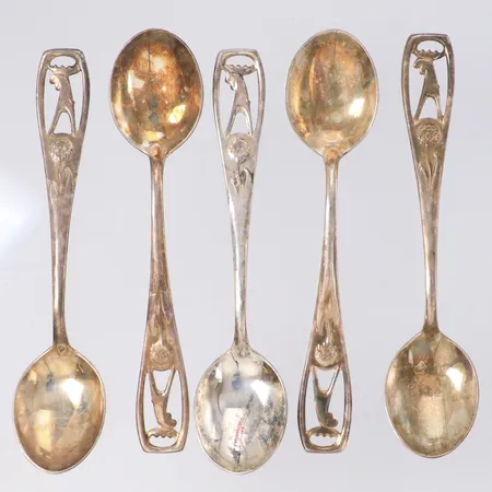 5 Jämtlandsskedar med genombruten dekor, 10,5cm, 1980-90tal, Schalin Bror Guld Ab, 830/1000 silver Vikt: 63,4 g
