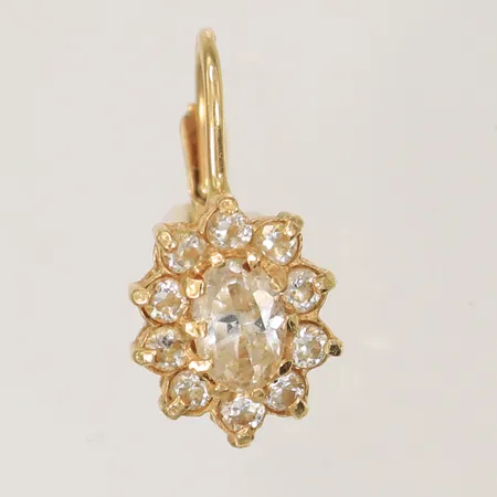Ett udda örhänge med vita stenar, längd ca 19mm, bredd 1-10mm, 14K, 1,5g 