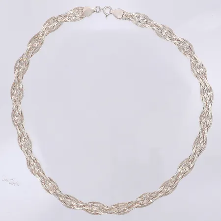 Collier flätat längd 45cm bredd 5-10mm, silver 925/1000 Vikt: 18,2 g