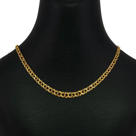 Halskedja Bismarck i 18K guld, doserad modell, Clareus Guldsmeds Ab (CGAB), svensk kontrollstämpel, längd knäppt 45,5 cm, bredd 3,5 - 5,5 mm, fint skick Vikt: 11,3 g