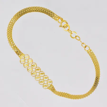 Armband längd 17-19cm bredd 3,7-7,7mm defekt vriden länk 21K Vikt: 3,8 g