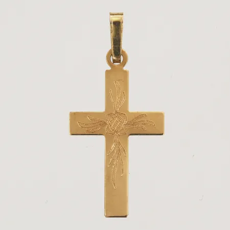 Hänge kors med mönster längd 26mm, bredd 12mm, Guldfynd, 18K Vikt: 0,5 g