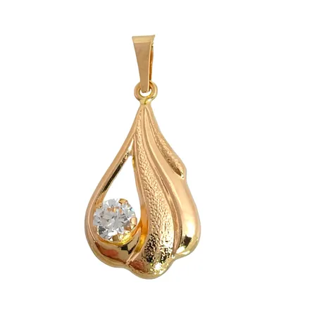 Hänge i 18K guld med vit sten Ø 4 mm, tillverkarstämpel APJ, svensk kontrollstämpel, längd inkl. ögla 24 mm, bredd 11 mm, fint skick, sten utan anmärkning Vikt: 0,7 g
