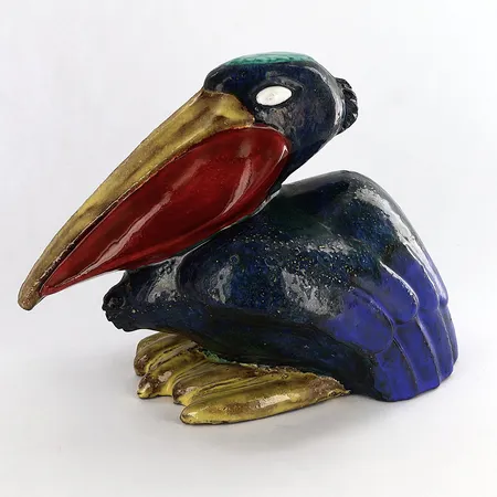 Figurin Pelikan av Taisto Kassinen, för Upsala Ekeby, stengods, höjd ca 16cm,  Skickas med postpaket.