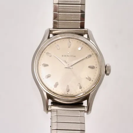 Herrur Zenith, stål, manuell, Ø35mm, serienr: 4657770, verknr: 120, flexband i stål, repig urtavla, inga tillbehör.  Vikt: 0 g