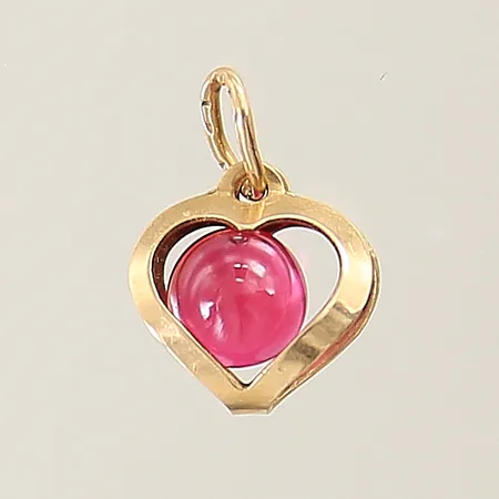 Hänge hjärta med rosa kula 12x9mm 18K  Vikt: 0,6 g