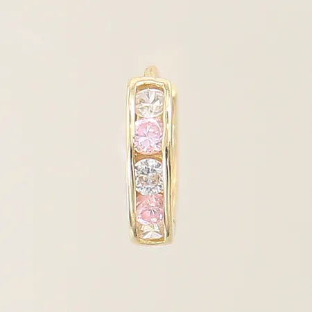 Udda örhänge med vita samt rosa stenar Ø10mm 14K  Vikt: 0,5 g