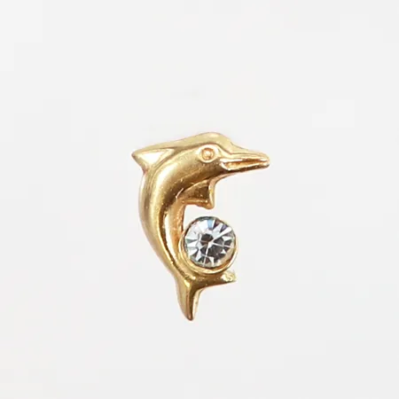 Udda örhänge delfin med vit sten ca 9x6mm, 18K Vikt: 0,3 g
