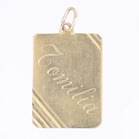 Hänge bricka med gravyr längd 30mm bredd 16mm 14K Vikt: 1,6 g