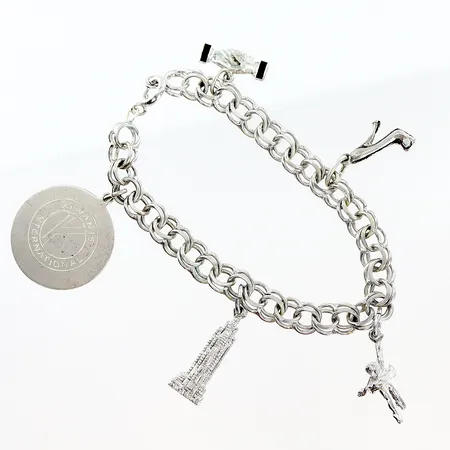 Armband Bismarck längd 16cm, 7mm, 5 berlocker 1 med gravyr, silver 830, 925/1000 Vikt: 20,6 g