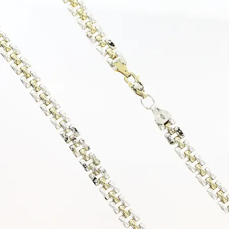Collier längd 40cm bredd 6mm, mittdel förgylld, fläckar/slitage, silver 830/1000 Vikt: 25 g