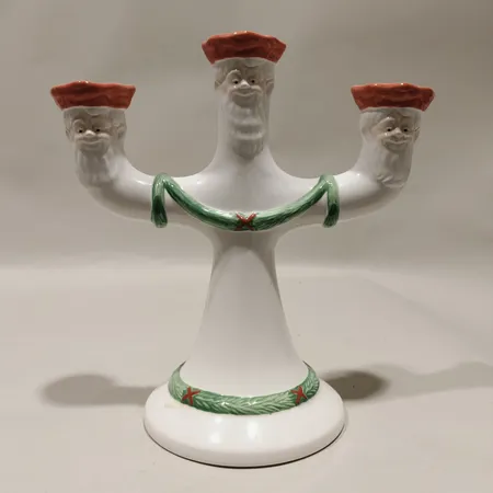 Kandelaber "God Jul" Gustavsberg, höjd 24cm handmålad porslin stearinrester  Skickas med paket.