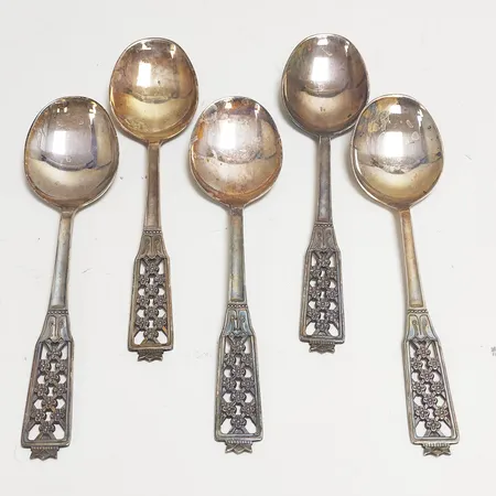 5 Bordsskedar, längd 18cm, modell Princess, Silver 830/1000 Vikt: 235,0g Vikt: 235 g