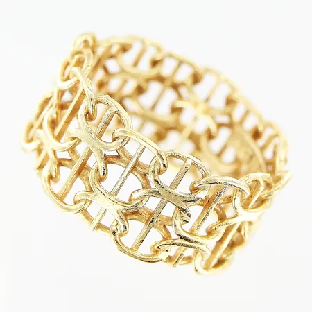 Ring X-länk med stav stl:16 bredd 9mm 18K.  Vikt: 3,9 g