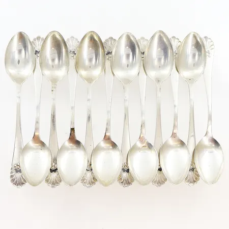 12 kaffeskedar snäckmodell, 12,5cm, MGAB 1964-1965, gravyr baksida: Å, silver 830/1000 Vikt: 149,3 g