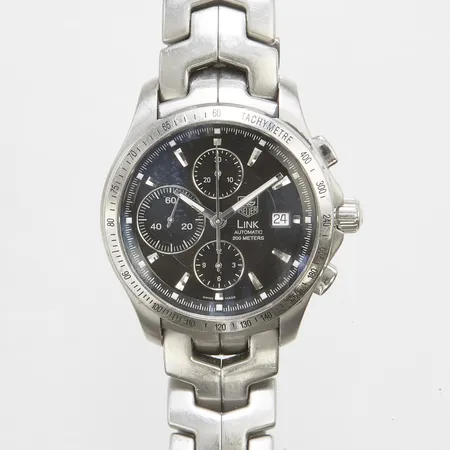 Herrur Tag Heuer Link, stål, automatisk, kronograf, Ø42mm, referensnummer EBH4394, serienummer CJF2110, mycket repig stållänk, certifikat NK 2011, manual, box, ytterkartong