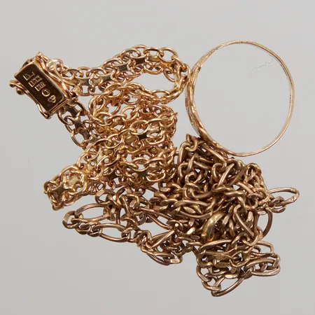 1 ring, 1 armband , 1 kedja, av/defekta, 18K Vikt: 15,3 g